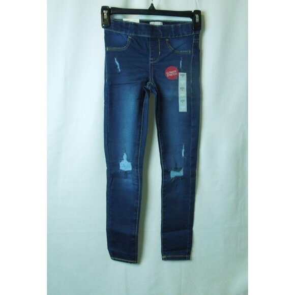 Girls SO Dark Blue Distressed Ultimate Stretch Jeggings Adj. Waist Size 8 - Picture 2 of 10